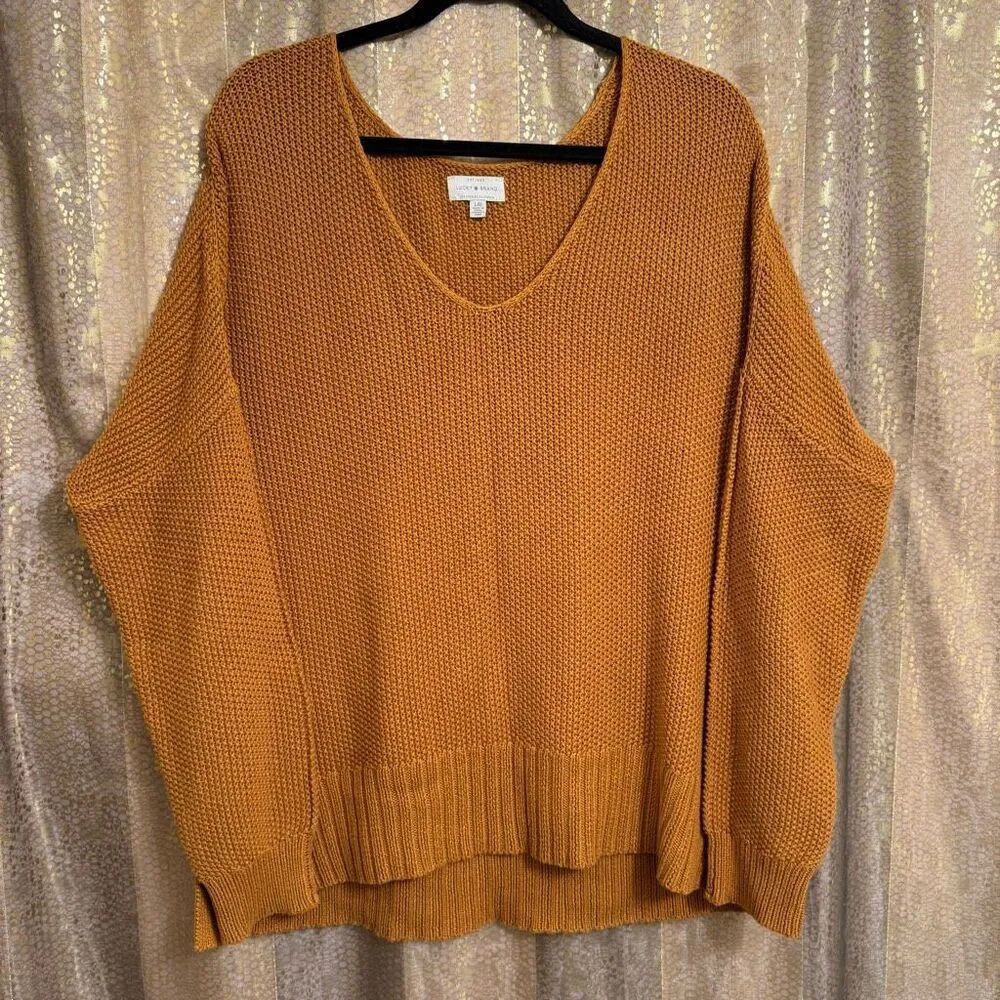 Lucky Brand Knit Golden Orange Fall Oversized Drop Sleeve Sweater Large